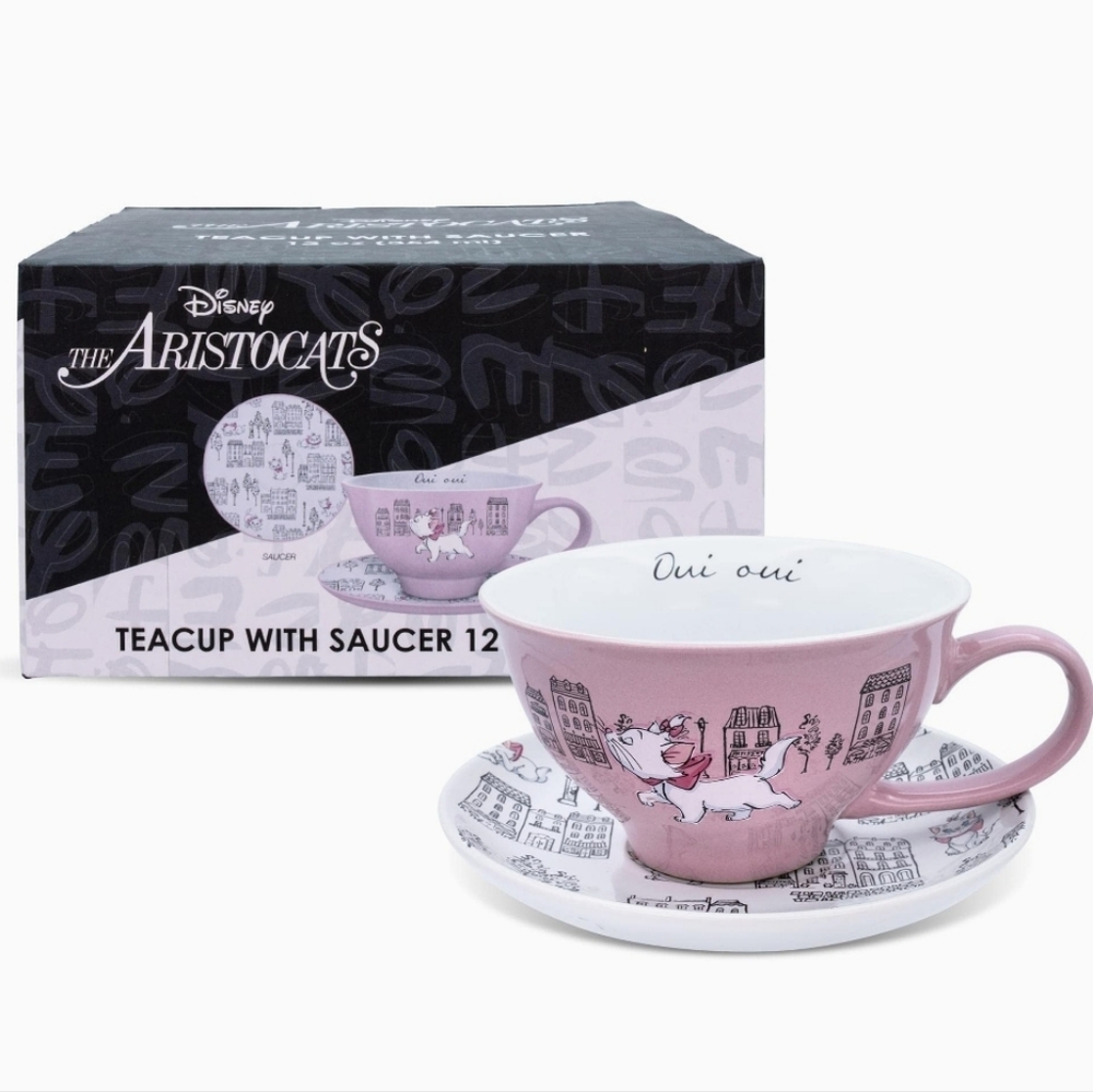 Disney Aristocats Pink and White Teacup Set, NEW in Box!